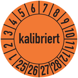 Prüfplakette, kalibriert, orange/schwarz, Folie, Ø 30 m - 30 mm, Folie selbstklebend