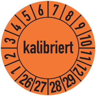 Prüfplakette, kalibriert, orange/schwarz, Folie, Ø 30 m - 30 mm, Folie selbstklebend