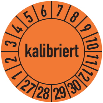 Prüfplakette, kalibriert, orange/schwarz, Folie, Ø 30 m - 30 mm, Folie selbstklebend