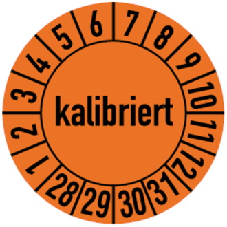 Prüfplakette, kalibriert, orange/schwarz, Folie, Ø 30 m - 30 mm, Folie selbstklebend