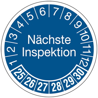 Prüfplakette Nächste Inspektion ab 25 blau/weiß - 30 mm, Folie selbstklebend