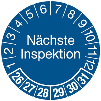 Prüfplakette Nächste Inspektion ab 26 blau/weiß - 30 mm, Folie selbstklebend