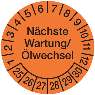 Prüfplakette, Wartung/Ölwechsel Ø 30mm - Bogen = 10 Pla - 30 mm, Folie selbstklebend