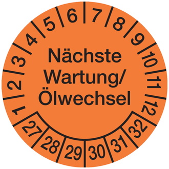 Prüfplakette, Wartung/Ölwechsel Ø 30mm - Bogen = 10 Pla - 30 mm, Folie selbstklebend