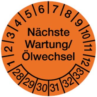 Prüfplakette, Wartung/Ölwechsel Ø 30mm - Bogen = 10 Pla - 30 mm, Folie selbstklebend