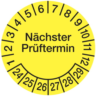 Prüfplakette Nächster Prüftermin ab 24 gelb/s - 30 mm DokumentenFolie selbstklebend