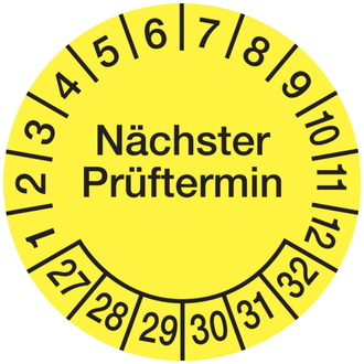 Prüfplakette Nächster Prüftermin ab 27 gelb/s - 30 mm DokumentenFolie selbstklebend