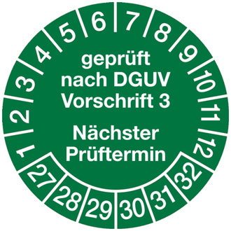 Prüfplakette DGUV Vorschrift 3 nächste Prüfung ab 2027, - 30 mm, Folie selbstklebend