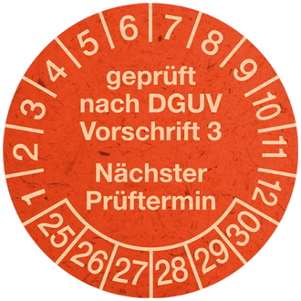 Prüfplakette DGUV Vorschrift 3 nächste Prüfung ab 2025, rot/ - 30 mm Graspapier