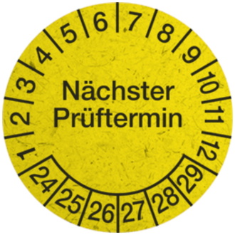 Prüfplakette Nächster Prüftermin ab 24 gelb/schwarz - 30 mm Graspapier