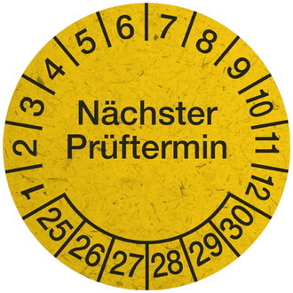 Prüfplakette Nächster Prüftermin ab 25 gelb/schwarz - 30 mm Graspapier