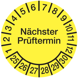 Prüfplakette Nächster Prüftermin ab 25 gelb/schwarz - 15 mm, Folie selbstklebend