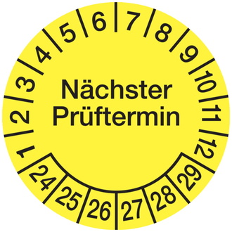 Prüfplakette Nächster Prüftermin ab 24 gelb/schwarz - 30 mm, Folie selbstklebend