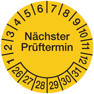 Prüfplakette Nächster Prüftermin ab 26 gelb/schwarz - 30 mm, Folie selbstklebend