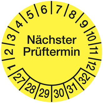 Prüfplakette Nächster Prüftermin ab 27 gelb/schwarz - 30 mm, Folie selbstklebend