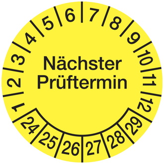 Prüfplakette Nächster Prüftermin ab 24 gelb/schwarz - 30 mm, Folie selbstklebend