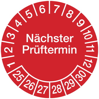 Prüfplakette Nächster Prüftermin ab 25 rot/weiß - 30 mm, Folie selbstklebend