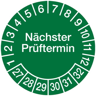 Prüfplakette Nächster Prüftermin ab 27 grün/weiß - 30 mm, Folie selbstklebend