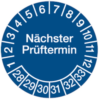 Prüfplakette Nächster Prüftermin ab 28 blau/weiß - 30 mm, Folie selbstklebend