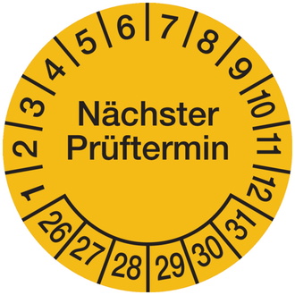 Prüfplakette Nächster Prüftermin ab 26 gelb/schwarz - 30 mm, Folie selbstklebend