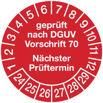 Prüfplakette geprüft nach DGUV Vorschrift 70 nächster P - 30 mm, Folie selbstklebend