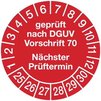 Prüfplakette geprüft nach DGUV Vorschrift 70 nächster P - 30 mm, Folie selbstklebend