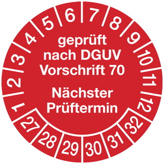 Prüfplakette geprüft nach DGUV Vorschrift 70 nächster P - 30 mm, Folie selbstklebend