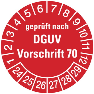 Prüfplakette geprüft nach DGUV Vorschrift 70 ab 24 rot/ - 30 mm, Folie selbstklebend