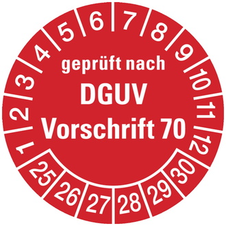 Prüfplakette geprüft nach DGUV Vorschrift 70 ab 25 rot/ - 30 mm, Folie selbstklebend