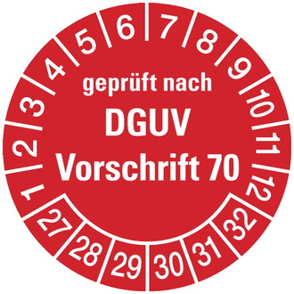 Prüfplakette geprüft nach DGUV Vorschrift 70 ab 27 rot/ - 30 mm, Folie selbstklebend