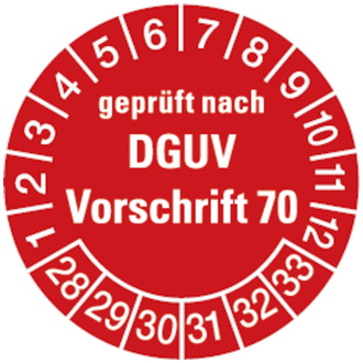 Prüfplakette geprüft nach DGUV Vorschrift 70 ab 28 rot/ - 30 mm, Folie selbstklebend