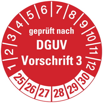 Prüfplakette, geprüft nach DGUV Vorschrift 3, - 30 mm DokumentenFolie selbstklebend