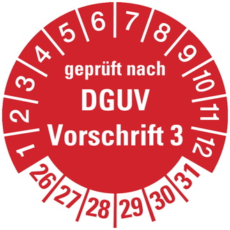 Prüfplakette, geprüft nach DGUV Vorschrift 3, - 30 mm DokumentenFolie selbstklebend