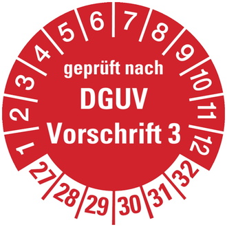 Prüfplakette, geprüft nach DGUV Vorschrift 3, - 30 mm DokumentenFolie selbstklebend