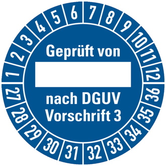 Prüfplakette Geprüft von, nach DGUV Vorschrif - 30 mm DokumentenFolie selbstklebend