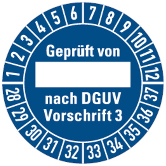 Prüfplakette Geprüft von, nach DGUV Vorschrif - 30 mm DokumentenFolie selbstklebend