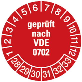 Prüfplakette geprüft nach VDE 0702 ab 28 rot/weiß - 30 mm, Folie selbstklebend