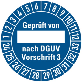 Prüfplakette Geprüft von, nach DGUV Vorschrift 3 ab 24 - 30 mm, Folie selbstklebend