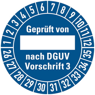 Prüfplakette Geprüft von, nach DGUV Vorschrift 3 ab 26 - 30 mm, Folie selbstklebend