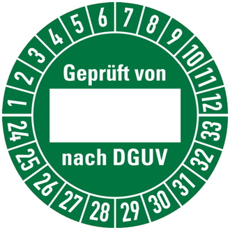 Prüfplakette geprüft von ... nach DGUV ab 2024, grün/we - 30 mm, Folie selbstklebend