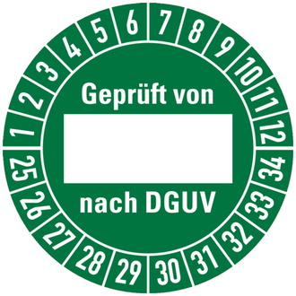 Prüfplakette geprüft von ... nach DGUV ab 2025, grün/we - 30 mm, Folie selbstklebend