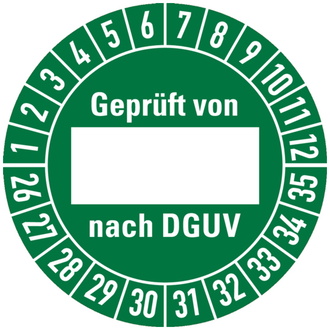 Prüfplakette geprüft von ... nach DGUV ab 2026, grün/we - 30 mm, Folie selbstklebend