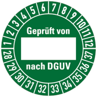 Prüfplakette geprüft von ... nach DGUV ab 2028, grün/we - 30 mm, Folie selbstklebend