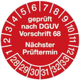 Prüfplakette geprüft nach DGUV Vorschrift 68 nächster P - 30 mm, Folie selbstklebend