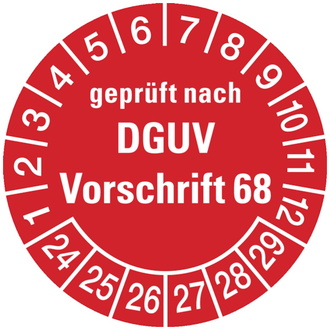 Prüfplakette geprüft nach DGUV Vorschrift 68 ab 2024 ro - 30 mm, Folie selbstklebend