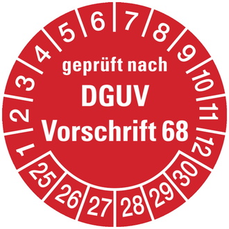 Prüfplakette geprüft nach DGUV Vorschrift 68 ab 2025 ro - 30 mm, Folie selbstklebend