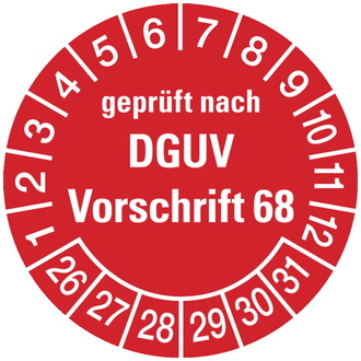 Prüfplakette geprüft nach DGUV Vorschrift 68 ab 2026 ro - 30 mm, Folie selbstklebend