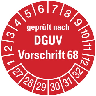 Prüfplakette geprüft nach DGUV Vorschrift 68 ab 2027 ro - 30 mm, Folie selbstklebend