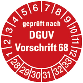 Prüfplakette geprüft nach DGUV Vorschrift 68 ab 2028 ro - 30 mm, Folie selbstklebend