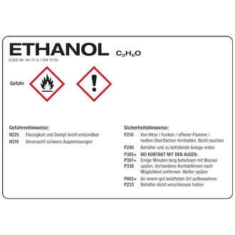 Gefahrstoffetikett, Ethanol, Folie, mit H- und P-Sä - 105x74 mm, Folie selbstklebend